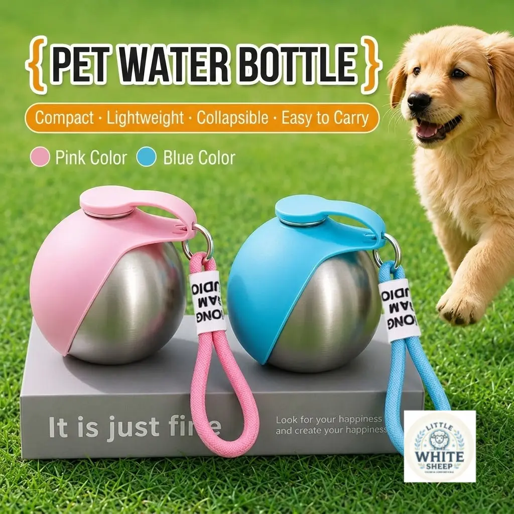 Portable Dog Water Bottle with Foldable Silicone Bowl - 304 Stainless Steel Leakproof 350ML Pet Travel Flask, Lightweight Hydration Dispenser for Walking, Hiking, Mess-Free Pet Tableware Accessory