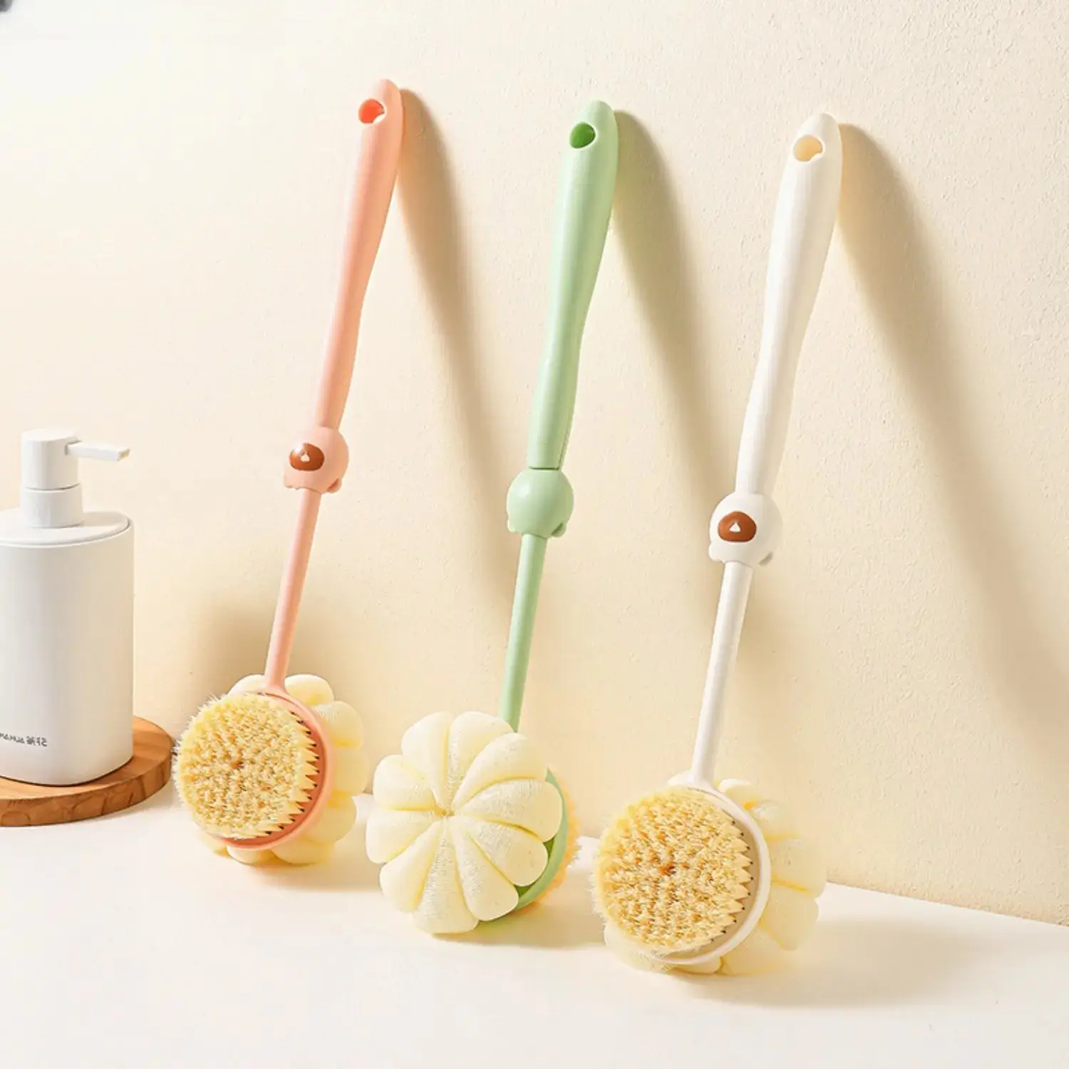 2-in-1 Long Handle Bath Back Scrubber, Dual-Sided Soft Bristles & Mesh Loofah for Exfoliate, Shower Use Full Body Massage Brush for Men, Women