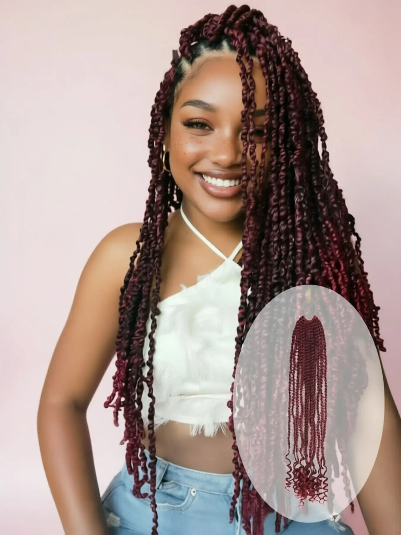 Black mixed with burgundy, 24-inch faux locs crochet hair, synthetic fiber hair, pre-looped design, natural soft braided hair, suitable for women's daily wear, perfect for festivals, parties, music events, etc. (12 strands/pack)