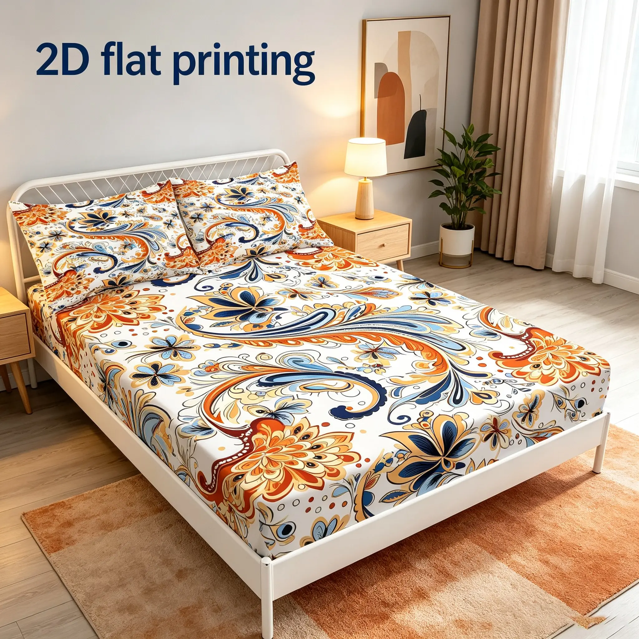 3pcs Bohemian Retro Paisley Curly Flower Printed Bed Sheet Set, European Classic Washable Bedding with Same Pillowcase Suitable for Bedrooms, Rooms, Hotels, Homestays