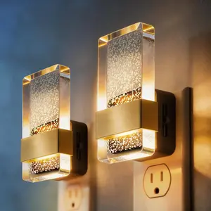 LED Night Lights Plug Into Wall [2 Pack], 0-100LM Dimmable Nightlight, Bubble Decorative Night Light with Dusk-to-Dawn Sensor, Wall Sconce-Style Design Nightlights for Bathroom, Hallway,Gift