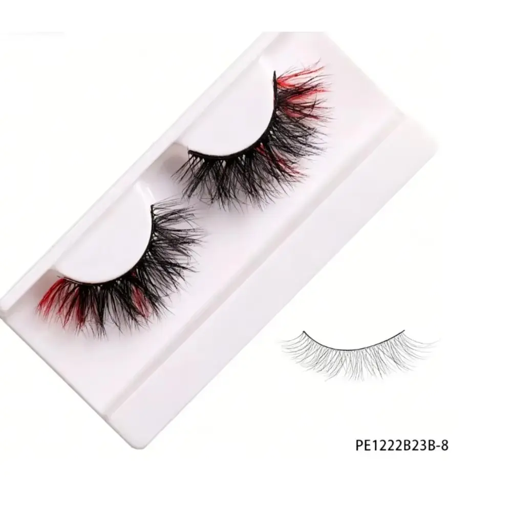 PESENAR Vintage Red and Black Gradient Mink False Eyelashes Fluffy Curly Dramatic Stage Lashes 1 Pair