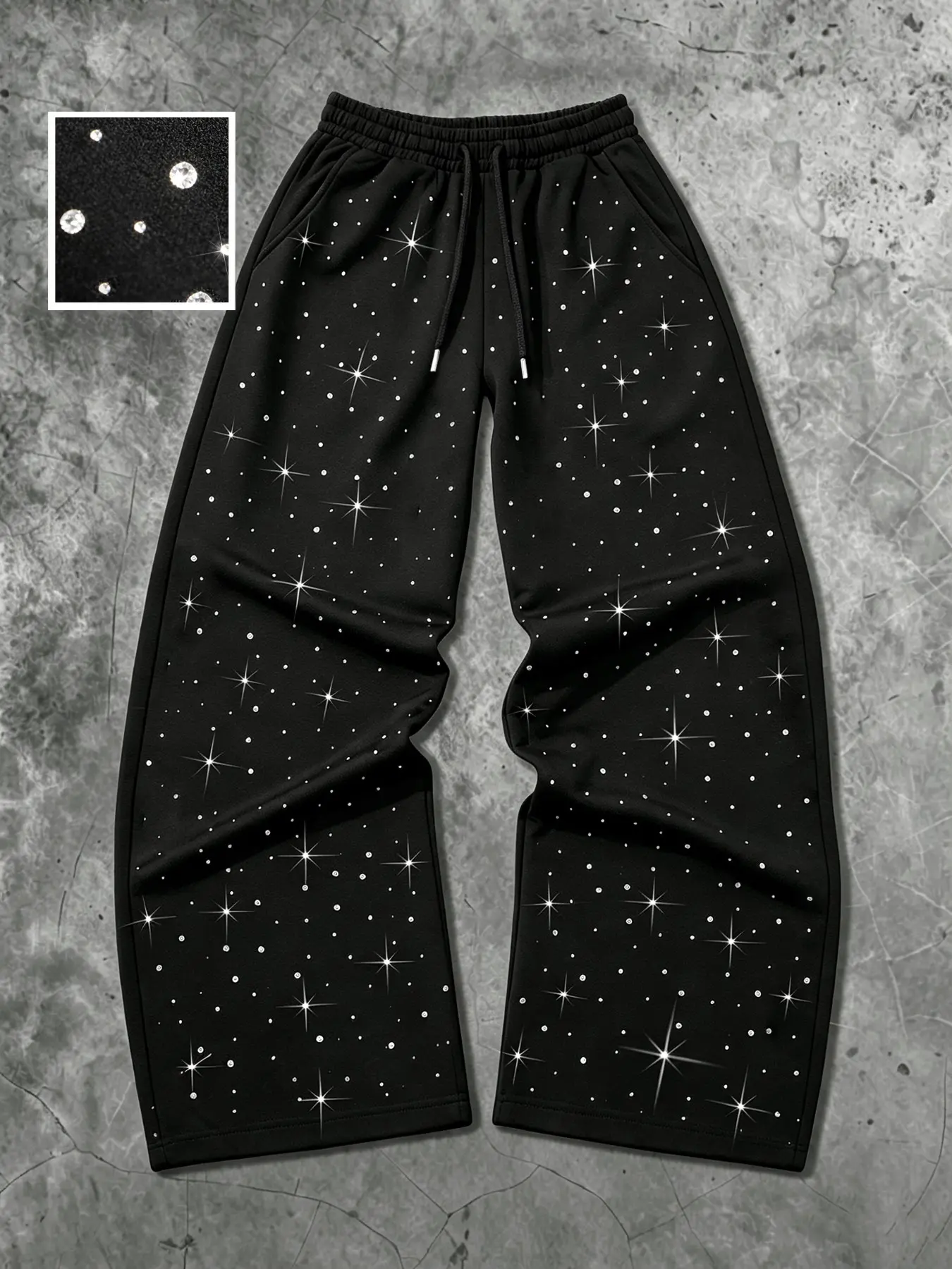 Men's Casual Long Pants, Sparkling Rhinestone Design, Comfortable Fabric, Drawstring Waist, Trendy Fashion for Spring & Fall