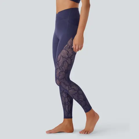 Halara SoftlyZero™ High Waisted Crossover Pocket Contrast Lace 7/8 Yoga Leggings