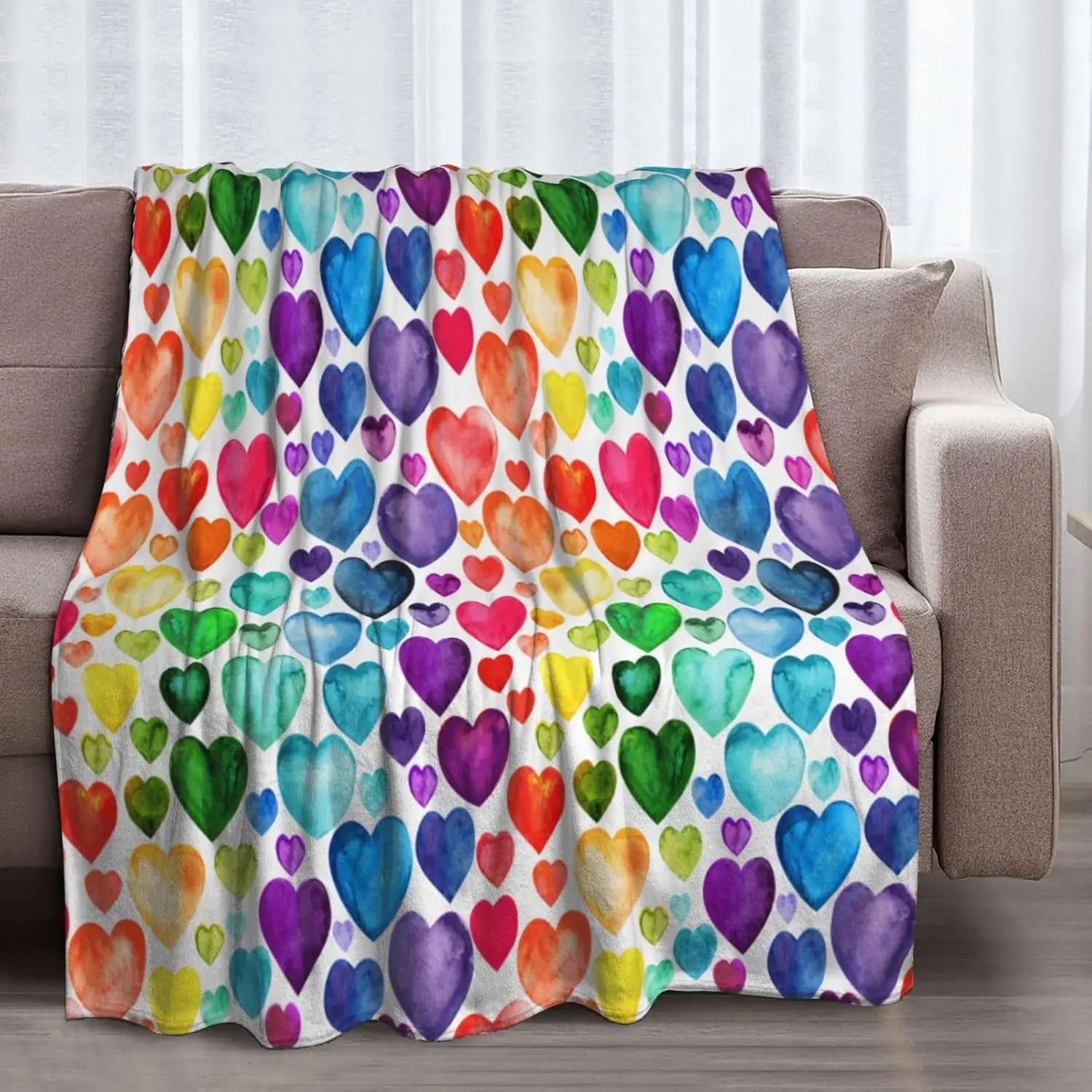 Rainbow Love Blanket Colorful Lightweight Sheet Soft Fleece Cozy for Sofa Couch Bed Room