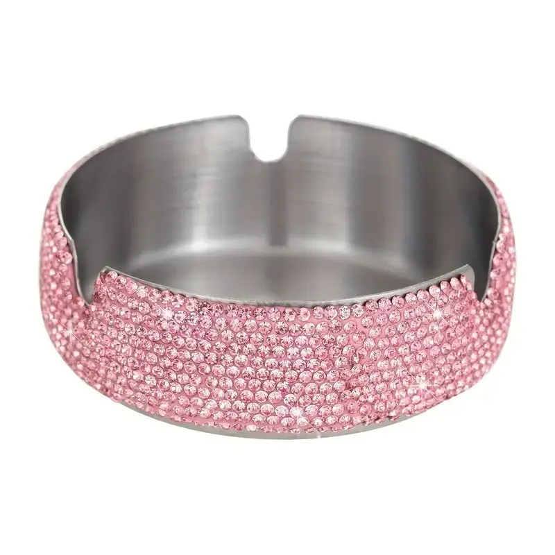 1Pc Rhinestone Inlaid Crystal Stainless Steel Ashtray, Light Luxury Sparkling Rhinestone Ashtray, Exquisite Tabletop Ornament Suitable for Home, Office, Bar and Living Room