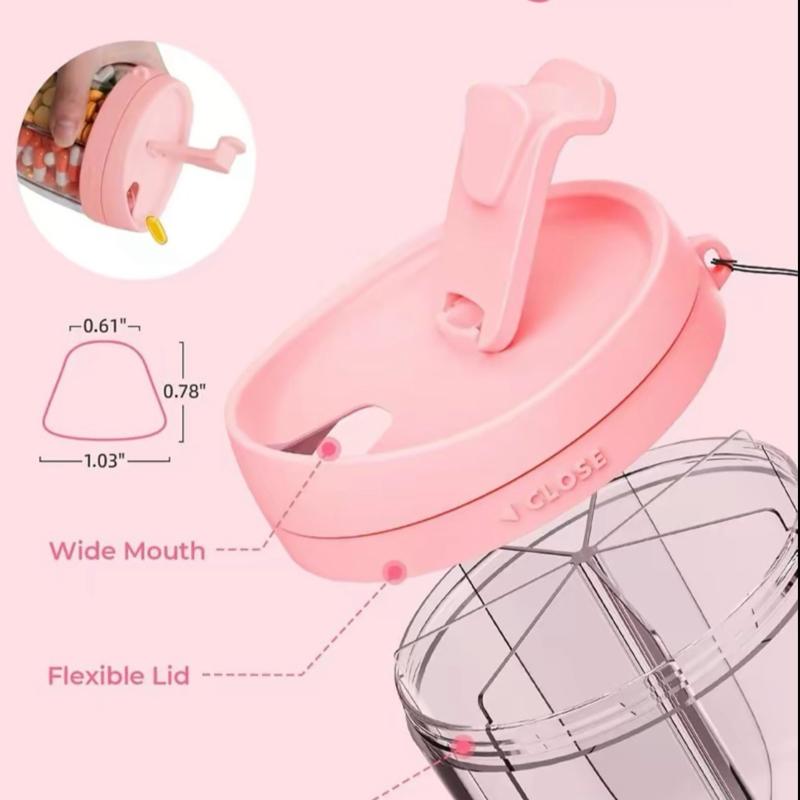 Cute Pill Dispenser with 7 Large Compartments, Portable Pill Bottle Organizer with Wide Opening for Easy Use, Anti-Mix Pill Organizer for Travel, BPA-Free Pill Container, Pink Healthcare Organizer with Times a Day Weekly stick-on label Capsule