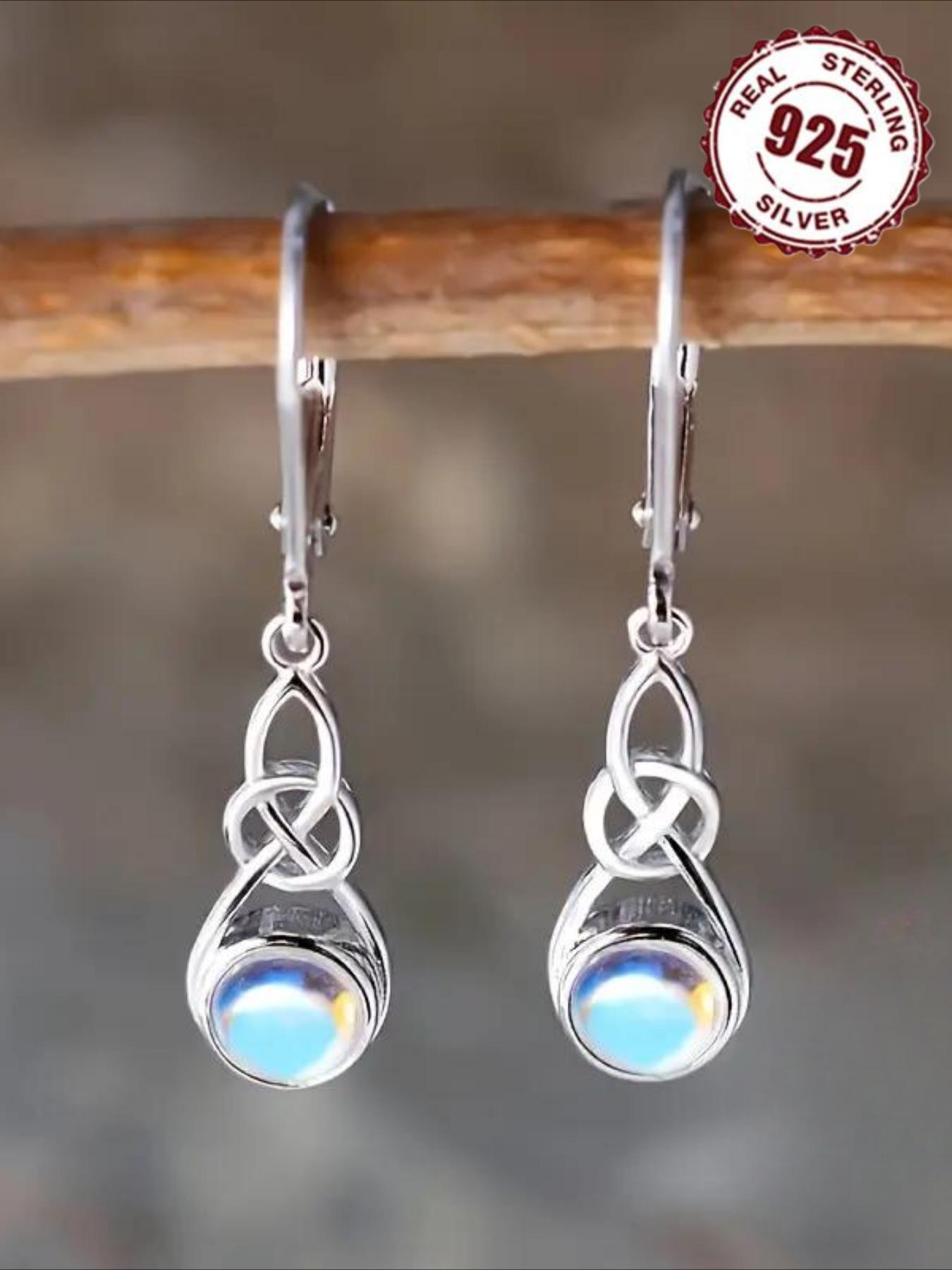 925 Sterling Silver Moonstone Decor Dangle Earrings, Vintage Style Drop Earrings for Women, Fashion Jewelry Accessories for Daily Wear