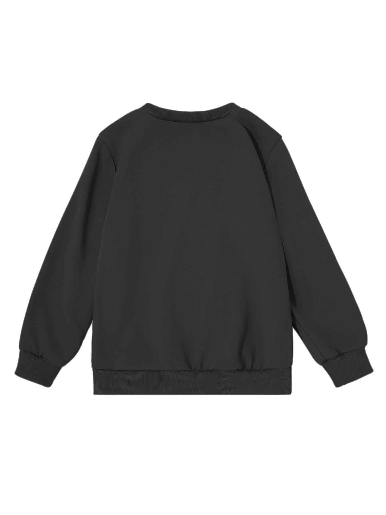 Girl's Cartoon Bull Head & Letter Print Drop Shoulder Thermal Lined Sweatshirt, Casual Long Sleeve Round Neck Pullover for Spring & Fall, Kids Clothes for Daily Wear, Casual Cozy Sweatshirt