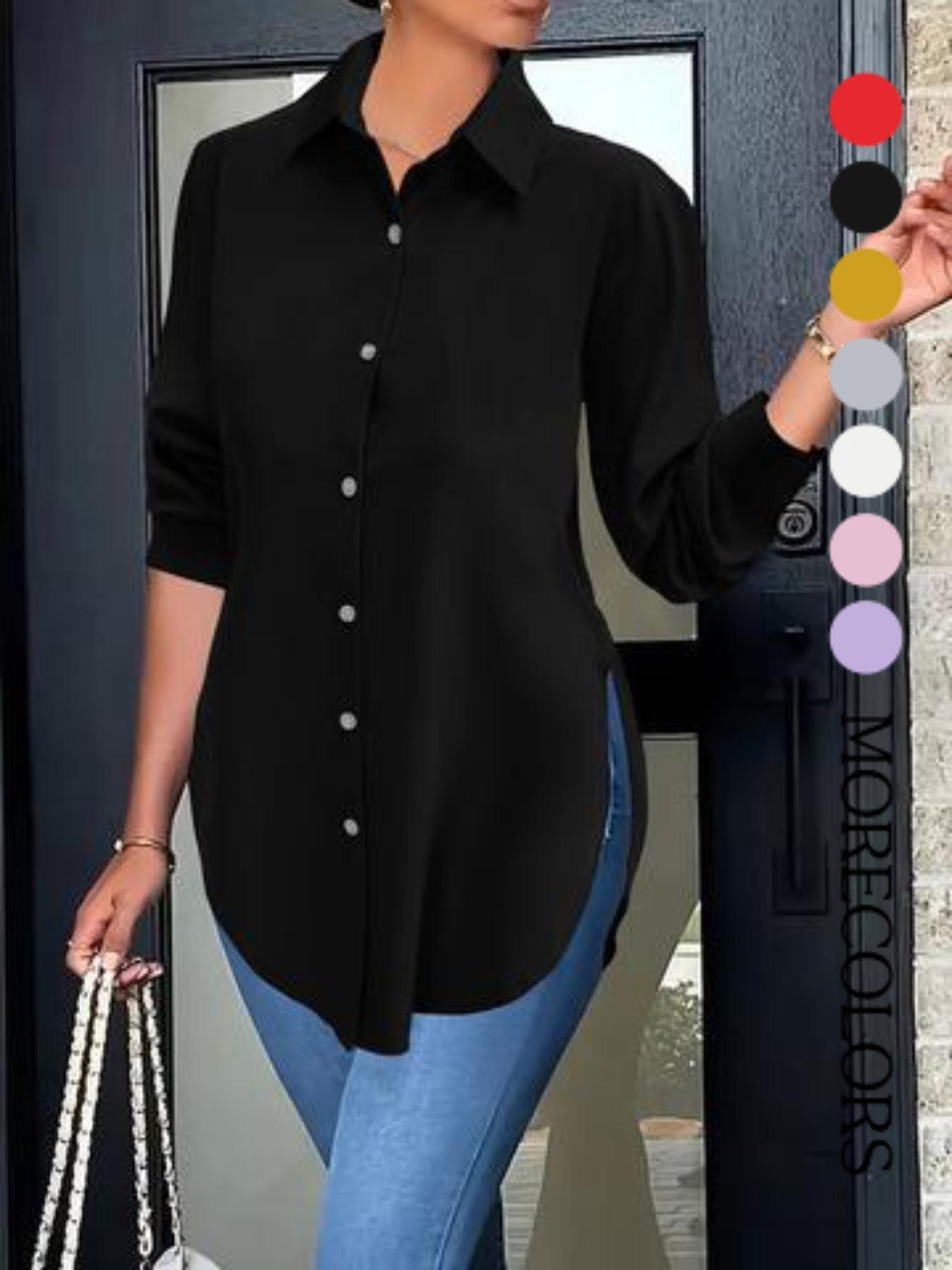 Elegant Fashion Women's Collared Long Sleeve Shirt, Fitted Outer Shell, Moderate Fabric Thickness, Casual Style, Spring & Fall Wear Elegant Fashion Women's Collared Long Sleeve Shirt, Fitted Outer Shell, Moderate Fabric Thickness, Casual Style, Spring & Fall Wear