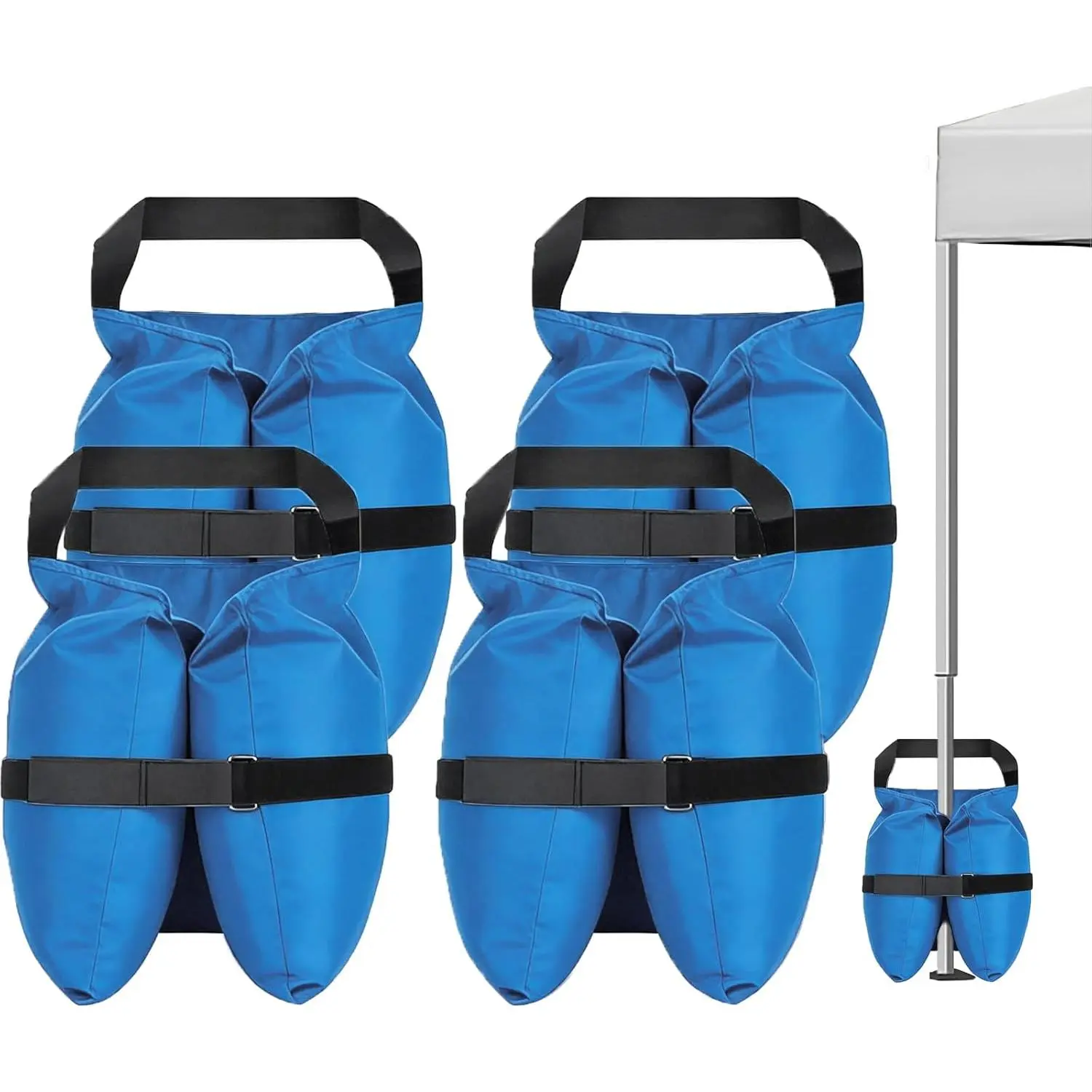 4-Pack 140 LBS Security Sand Bags, Heavy-Duty 420D Oxford 3-Compartment Weights for Canopy Legs, Pop Up Canopy, Gazebo (Blue)
