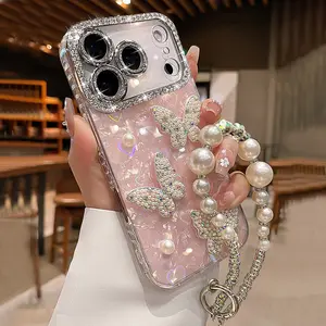 Compatible with iPhone 17 Pro Max/ 16/15/14/13/12 Pearl Bow Wristband Phone case for women -HN625-5