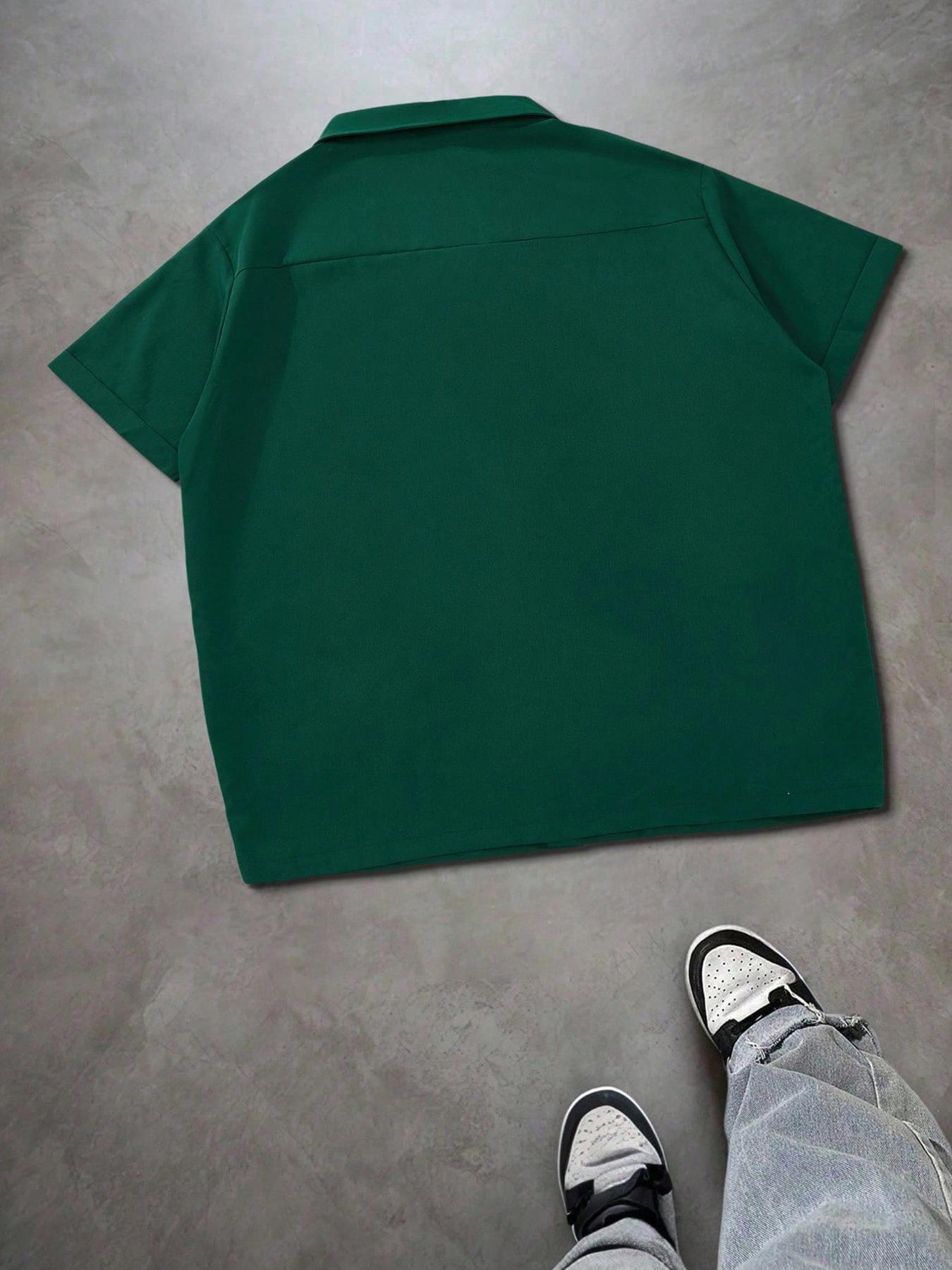 Men's Short Sleeve Casual Pocket Shirt, Loose-Fit Woven Fabric, Vintage Style Button-Up Design, All Season Wearable