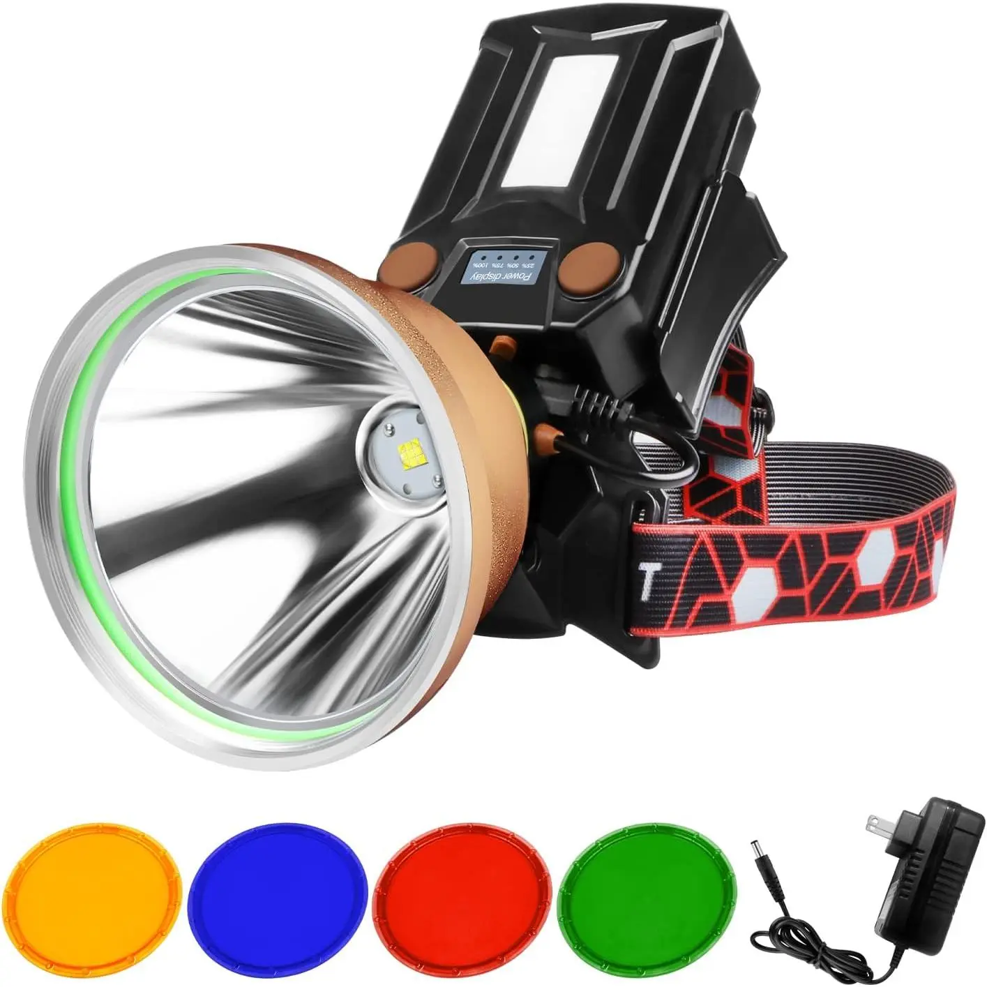Coon Hunting LED Headlamp, High-Power Rechargeable Waterproof Portable Green-Red Headlight, Outdoor Spotlight Accessory for Baby Costume Jewelry (Fishing, Camping Use), No Warning Applicable, Secondary (Rechargeable)