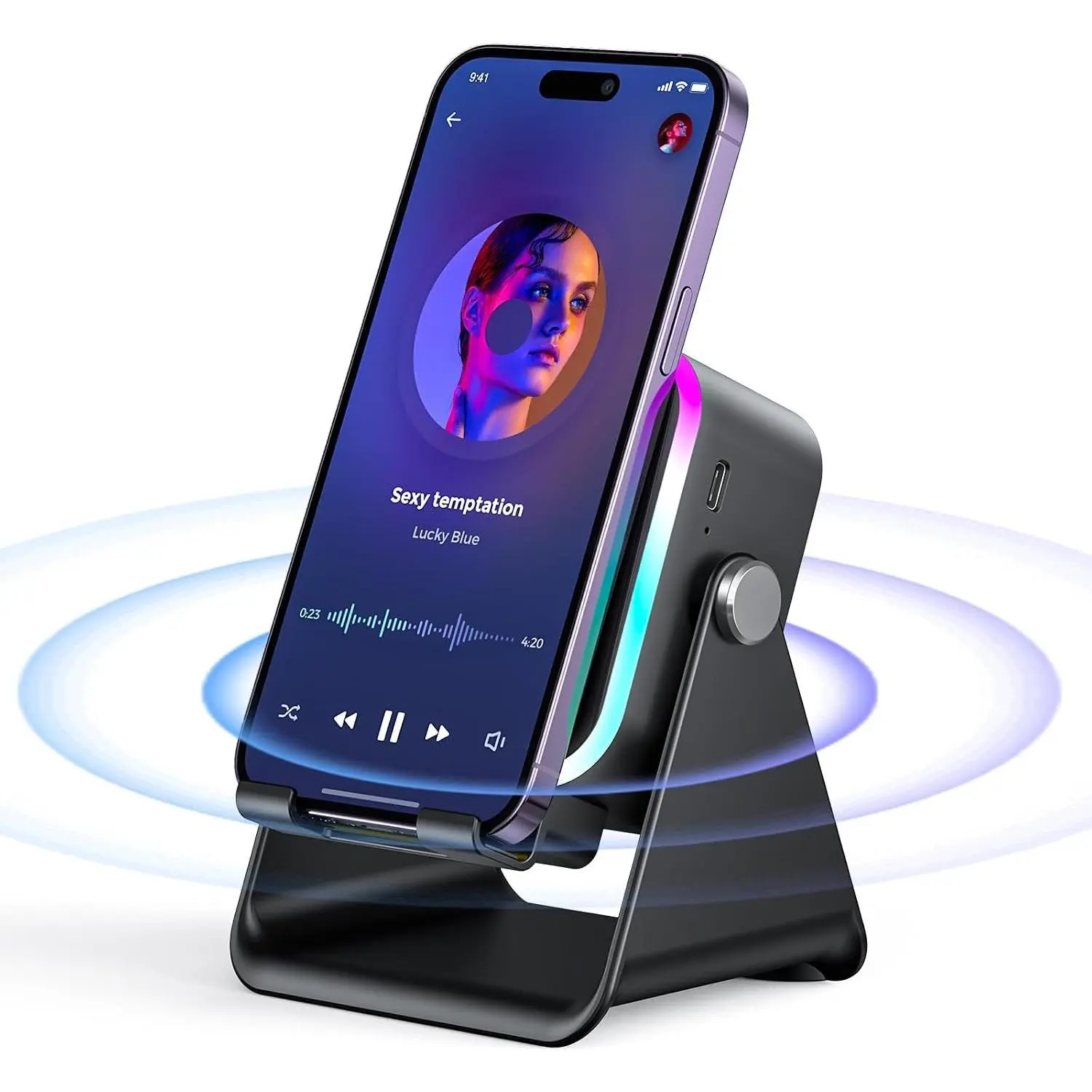 Induction Speaker with Phone Stand 5 in 1 Wireless Induction Bluetooth Audio for iPhone Android Phone Speakers Amplifier with Rechargeable Colorful Light, Birthday Gifts for Men Women Teens (Black)Gift