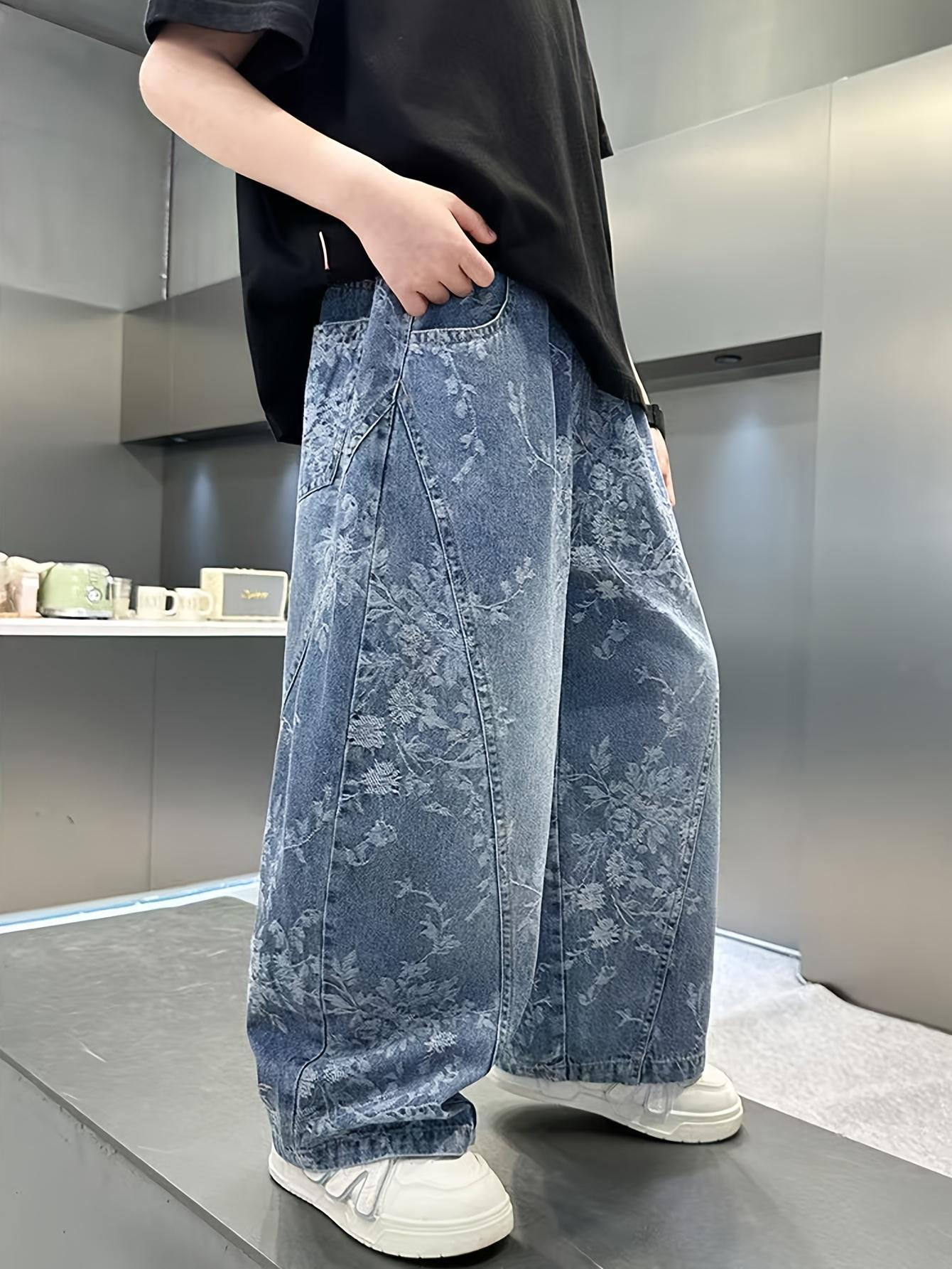 (New)Back-to-School Season Valentine's Day Fashion Trend Boys' Pants 2026 New Jacquard Simple Versatile Loose Wide-Leg Stylish Boys' Jeans