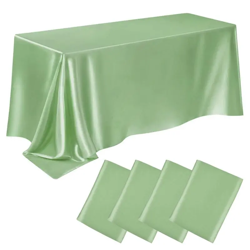 4pcs Round Square Rectangular Tablecloth Set, Luxurious Glossy Smooth Dining Tablecloth, Wedding Banquet Decor, Birthday Party Seasonal Gathering