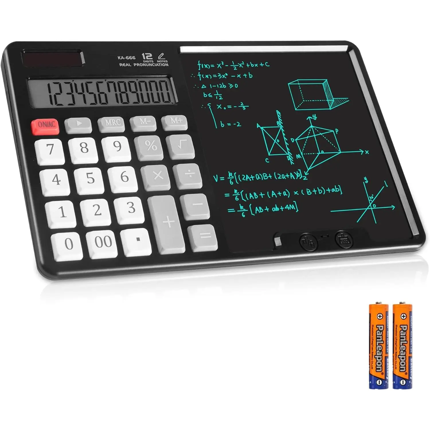 Calculator with Writing Pad - Solar & Battery Dual Power Supply - 12-Digit Large Display Calculator for Business and Office Use (HY-666S)