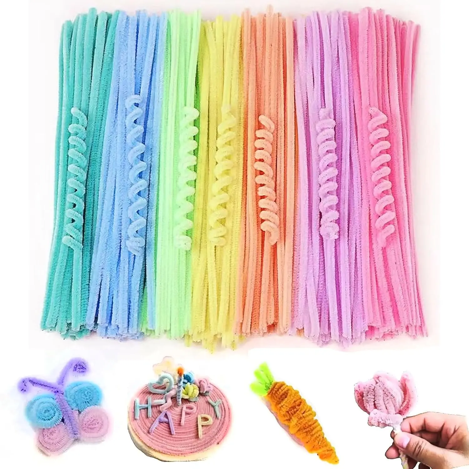 200 count Thick Pipe Cleaners Crafts Chenille Stems Supplies Pastel Macaron Candy Color Pipe Cleaner Crafts for Creative DIY Christmas Decorations DIY Art Craft Projects 7Colors