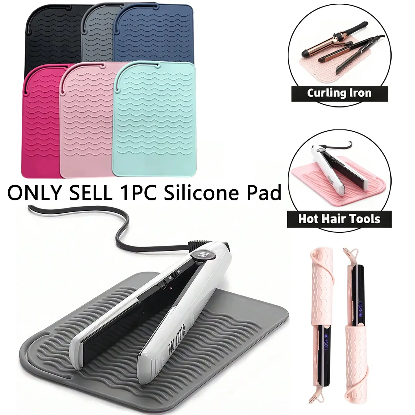 1PC Flat Iron Silicone Mat, Wave Texture, Storage, Travel Case and Pouch for Hair Styling Tools - Heat Resistant Mat, Straightener Pad, and Curling Iron Sleeve, Convenience