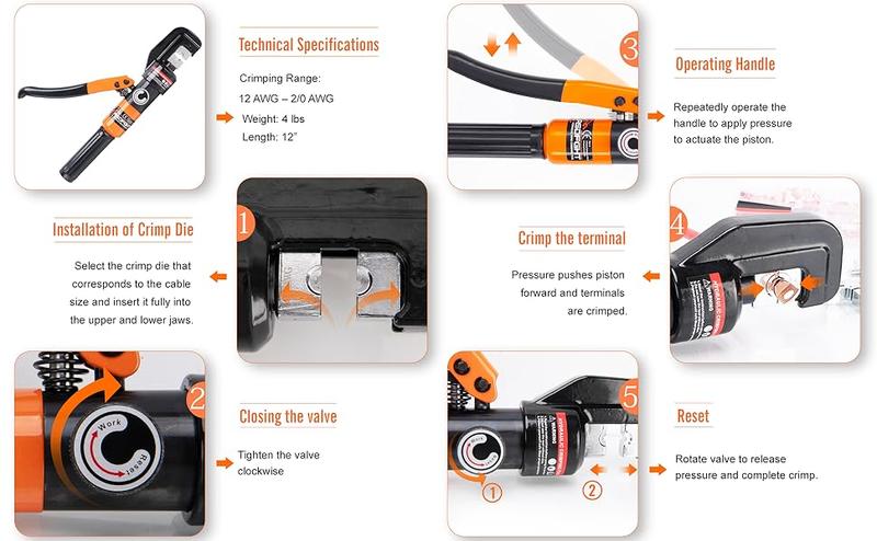 Hydraulic Crimping Tool, Hydraulic Wire Crimping Tool| 12 AWG to 2/0 ...
