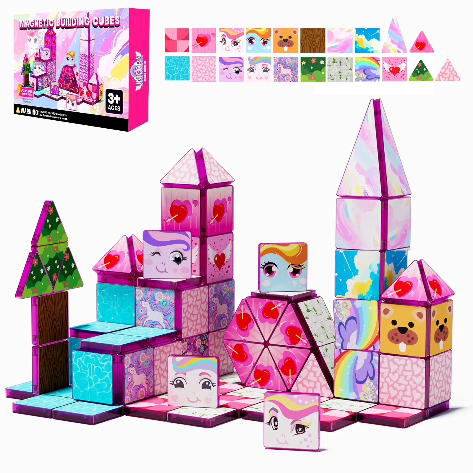 52 Piece Magnetic Building Blocks Set, Kids Stem Educational Toy, 3D Princess Castle Puzzle, Early Learning Gift for Girls Aged 3+, Magnetic Building Cubes