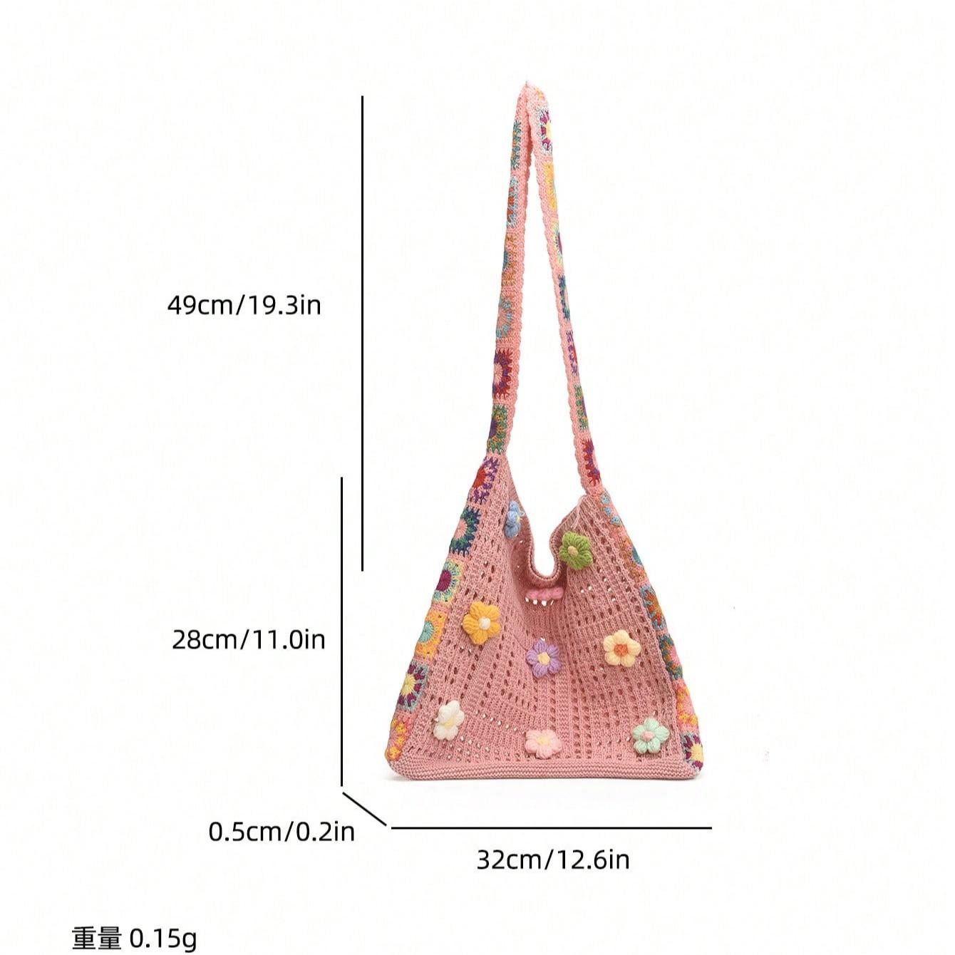 Retro Hollow-Out Floral Contrast Color Casual Crossbody Bag(The Color Position Of Flowers Is Random)