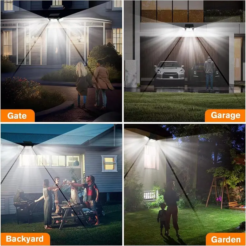 Solar-Powered Outdoor Wall Light, 3-Head Rotating Waterproof Motion-Sensor Light with 74 LEDs for Courtyard and Yard Use, Solar Lights For Outside, Outdoor Garden Lights #GLOBAL PICKS