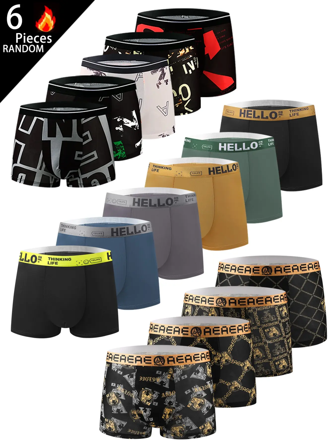 Men's Ice Silk Cool Comfort Casual Boxer Briefs Boxing Briefs Boxers, Sexy Fashion Quick-Dry Sports Thin Underwear, 6-Piece Random Geometric Style, All Seasons