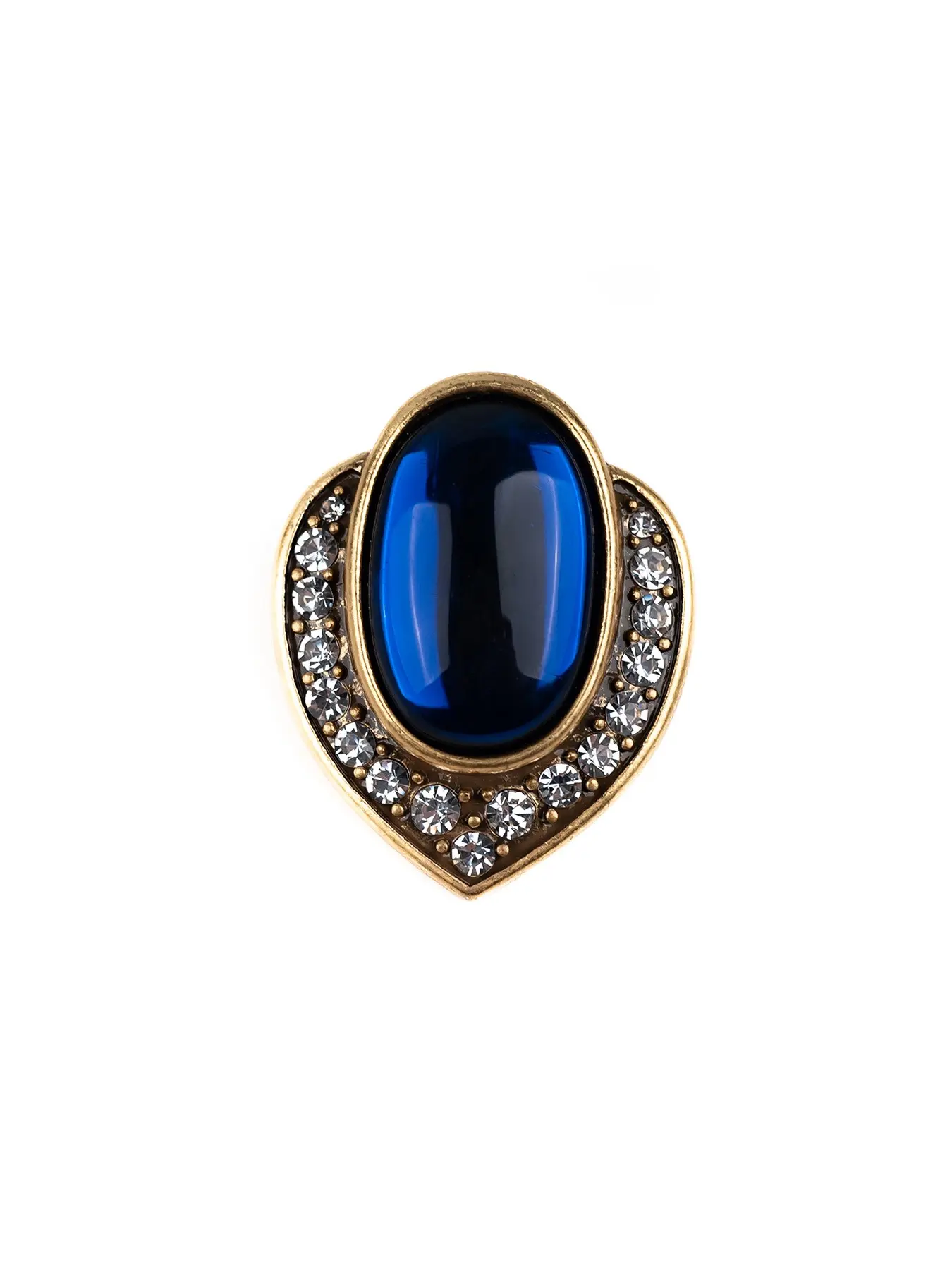 Vintage Heart Shape Brooch, H65 Brass 24K Nickel-Free Antique Gold Plated Deep Blue Oval Cabochon Crystal Rhinestone Brooch Elegant Retro Court Style Suit Lapel Pin Luxury Women Decorative Jewelry