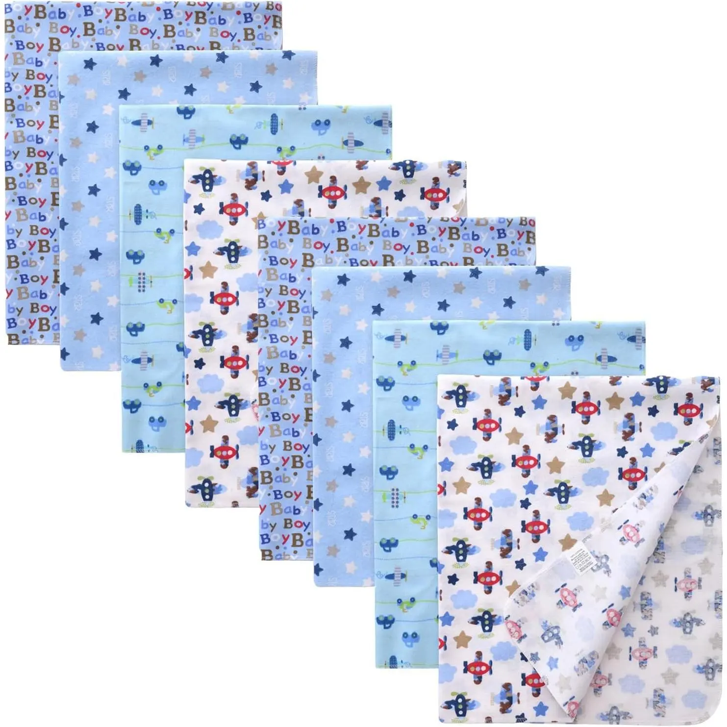 8 Pcs Cotton Flannel Receiving Baby Swaddle Blankets, 30 X 30 Inch Soft Infant Flannel Blanket for Baby Boy Girl, Style1