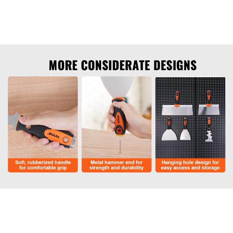 VEVOR Drywall Knife Set, 6 PCS Drywall Tools Includes 3 Painter Scraper, Two Putty Knives, Two Taping Knives and 12 Mud Pan, Stainless Steel Spackle Tool, Drywall Finishing Tools for Home