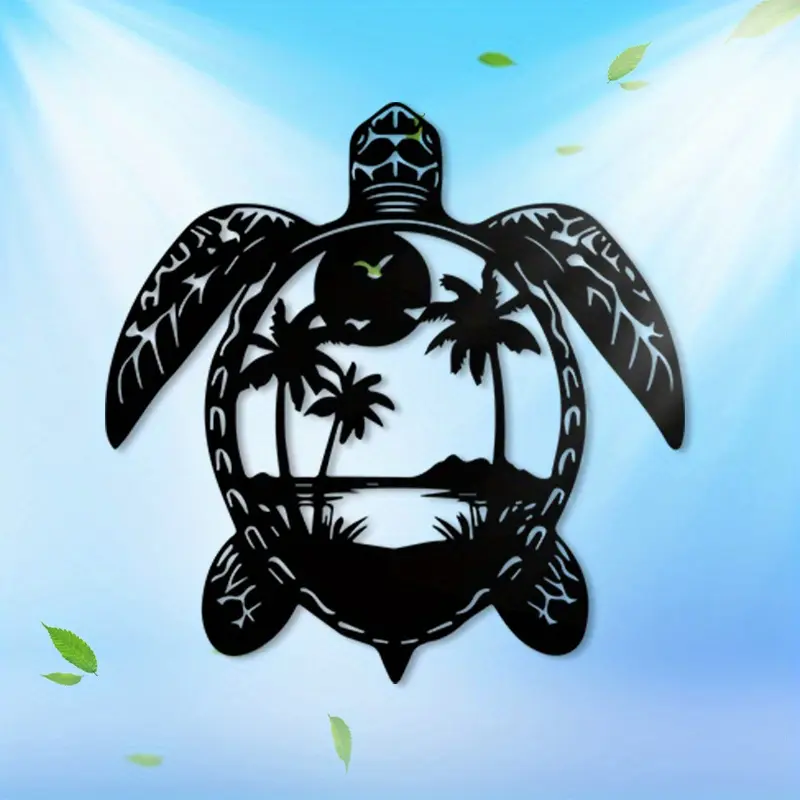 1pc Vintage Sea Turtle Metal Wall Decor - Black Ocean Turtle with Shell Pattern, Heavy-Duty Iron Coastal Art for Living Room, Beach House & Office - Silhouette Cutout Design - Ideal Marine Life Gift for Turtle Lovers & Perfect Christmas Present