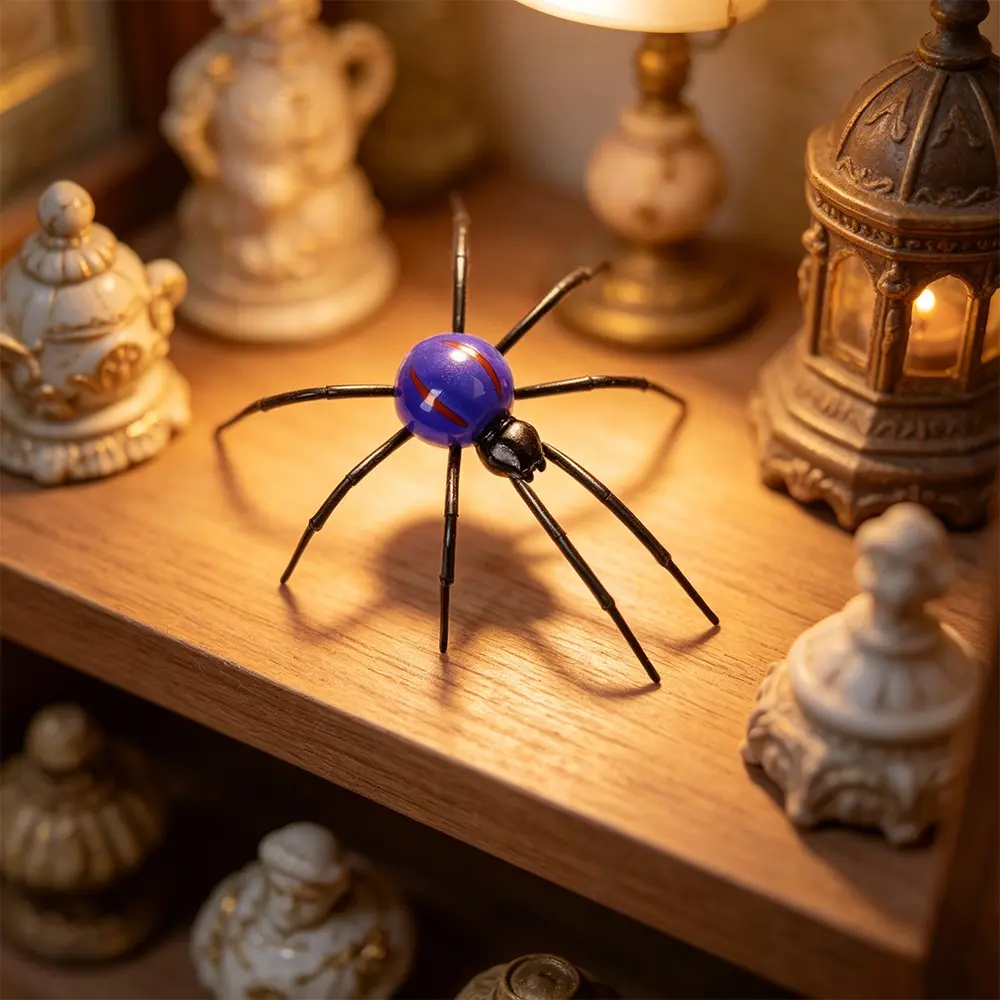 1Pcs Resin Blue Spider Figurine, Black Widow Style Arachnid Statue, Glossy Blue Body with Red Marking Ornament, Creepy Cute Home Decor for Halloween, Gothic Room & Prank Gifts