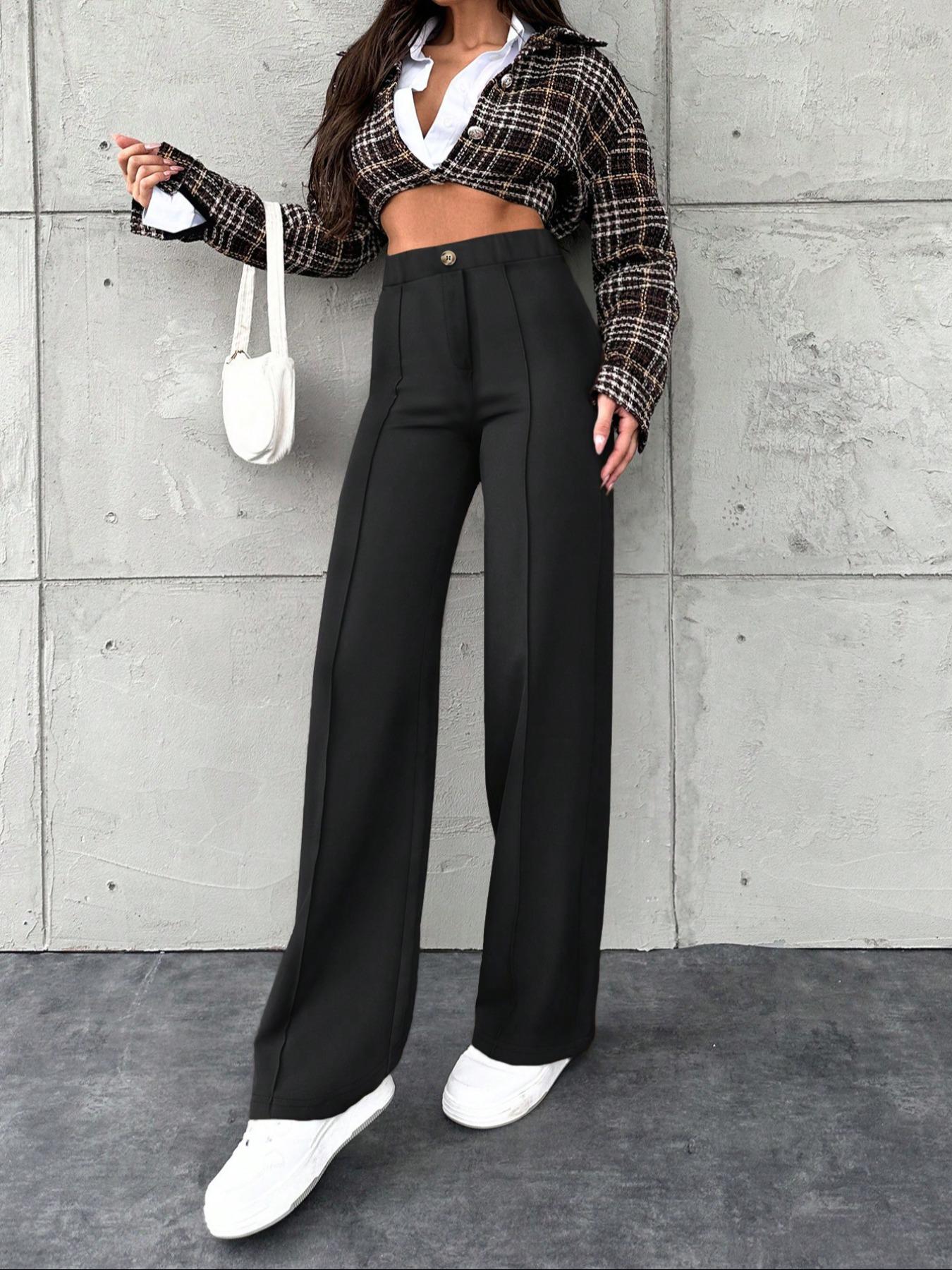 Women's Fashion Wide Leg Pants Bottom, Casual High Waist Loose-Fitting Trousers, Comfortable All-Season Wear, Stylish Ladies' Clothing, Knit