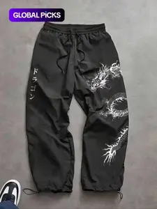 Men's Fashion Printed Casual Comfy Sporty Sports Pants, Adjustable Elastic Waistband, Lightweight Nylon Fabric, Perfect Gift for Husband Son Boyfriend, Loose Sports Pants