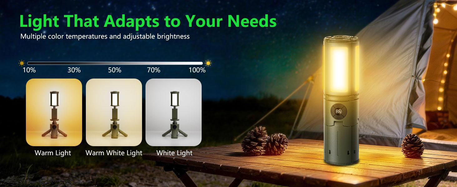 Telescopic Camping Lights with Stand, 14000mAh Rechargeable Camping Lantern with Display, Hook and IPX5 Waterproof, Outdoor Camping Lights for Travel, Fishing, Emergency Use