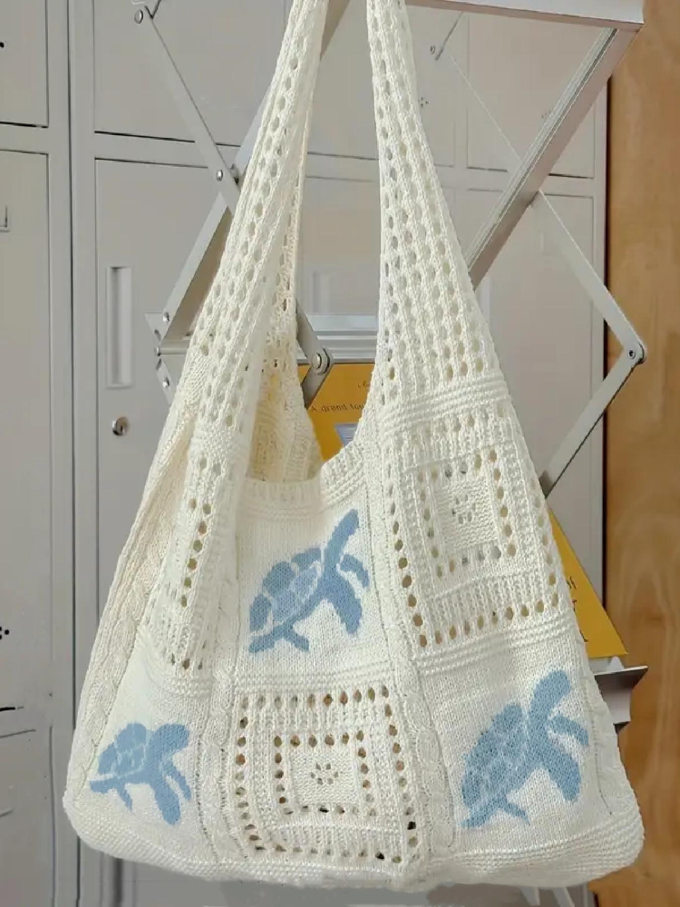 Ladies' simple casual hollow design shoulder bag, fashionable daily personalized pattern knitted bag, Colorblock Bag, Crossbody Crochet Bags