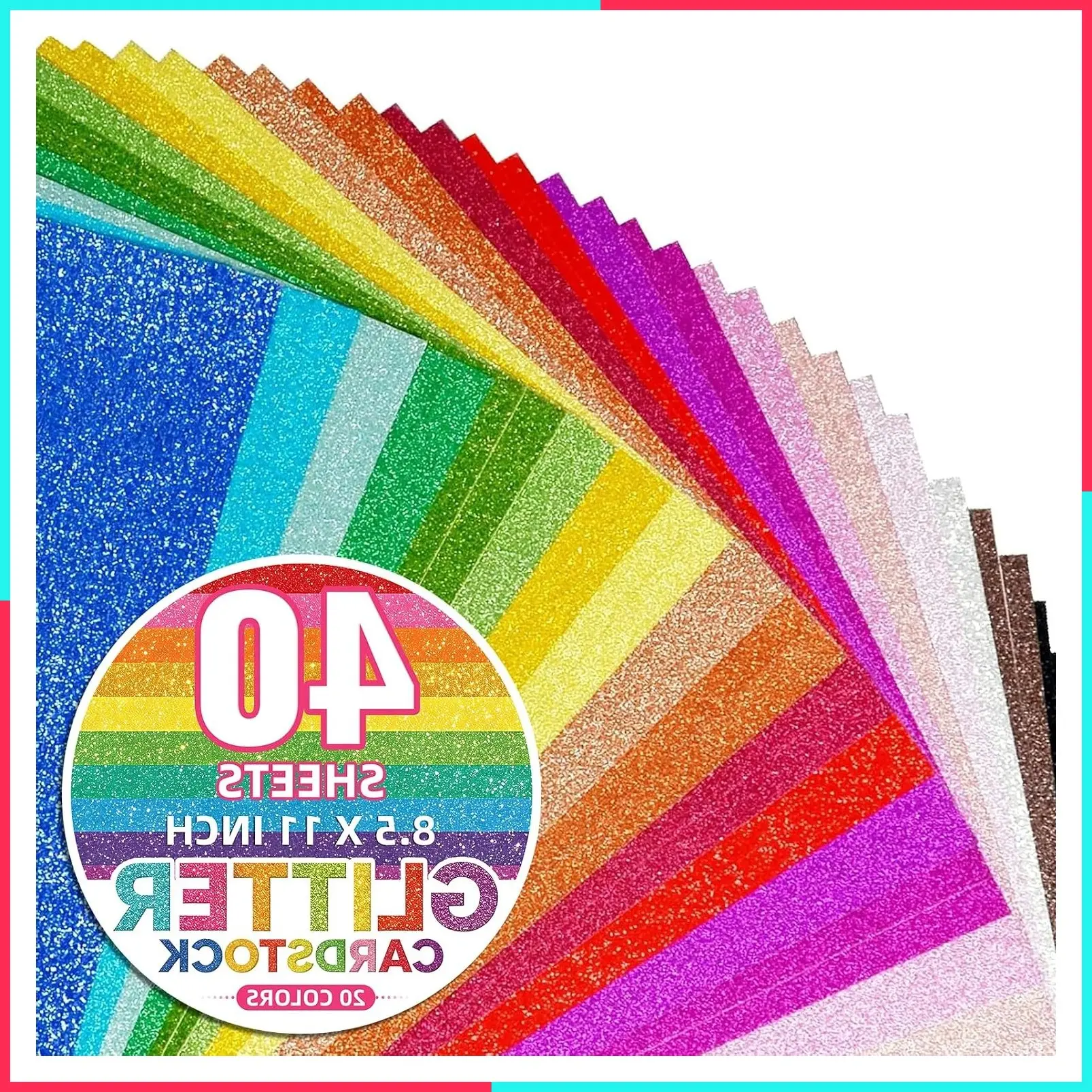 40 Sheets Glitter Cardstock Double-sided 11.5x8 Inch, 20 Colors for Cricut