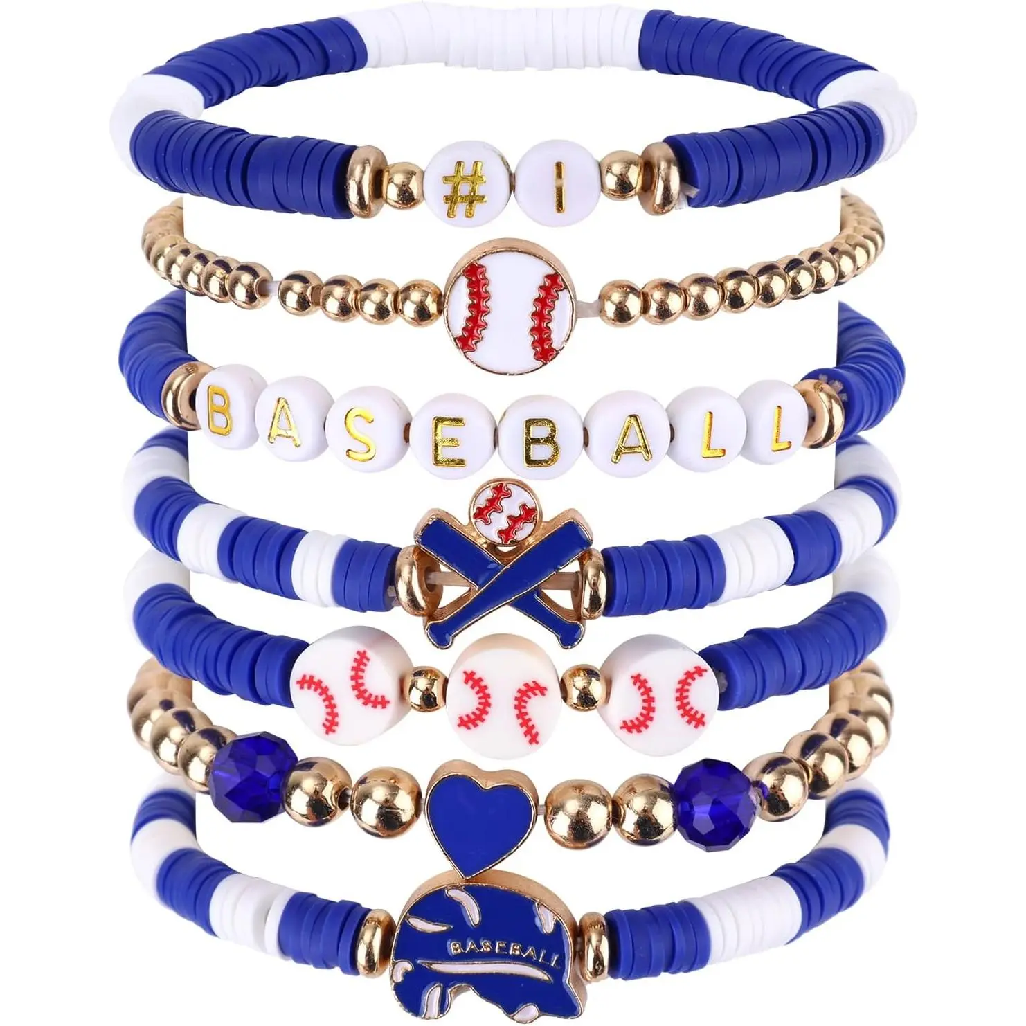 7 count Baseball Bracelets, Baseball Charm Wristbands Stackable Preppy Friendship  Bracelets Softball  Accessories for Team Gifts Party Favors