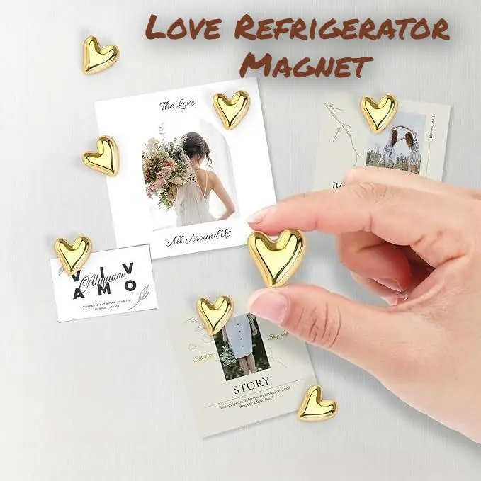 10pcs Refrigerator Golden Heart Magnets, Cute Love Decoration Magnet Set for Home Kitchen and Office Whiteboard, Valentine's Day Gift for Friends and Loved Ones, Refrigerator Kitchen Magnet, kitchen Decorative