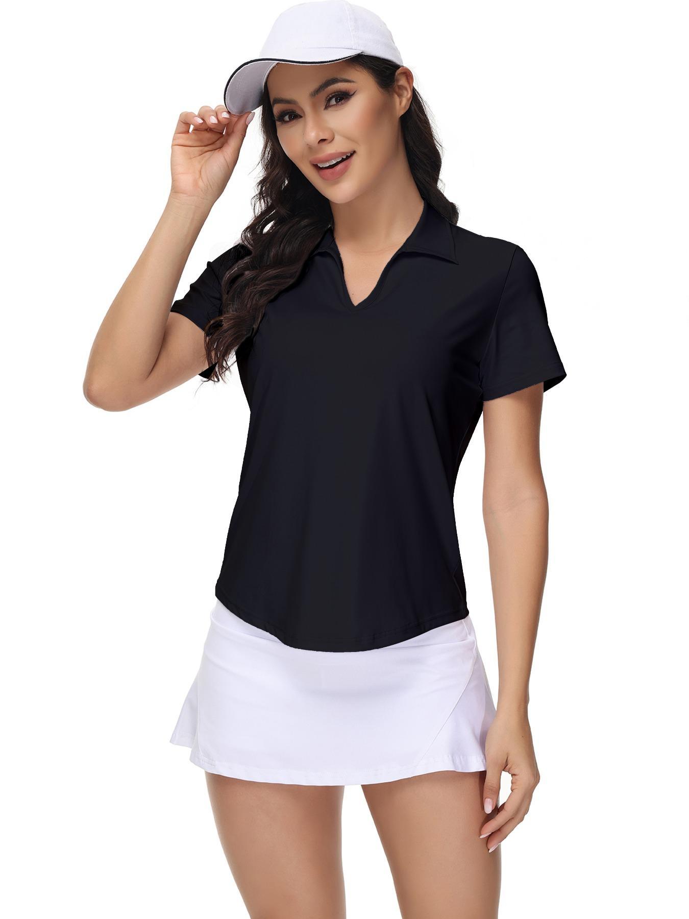 Women's Solid Color Sports Polo Shirt, Breathable Comfortable Short Sleeve Collared Top for Golf Baseball Tennis, Ladies Sportswear Athletic Style Activewear for All Seasons
