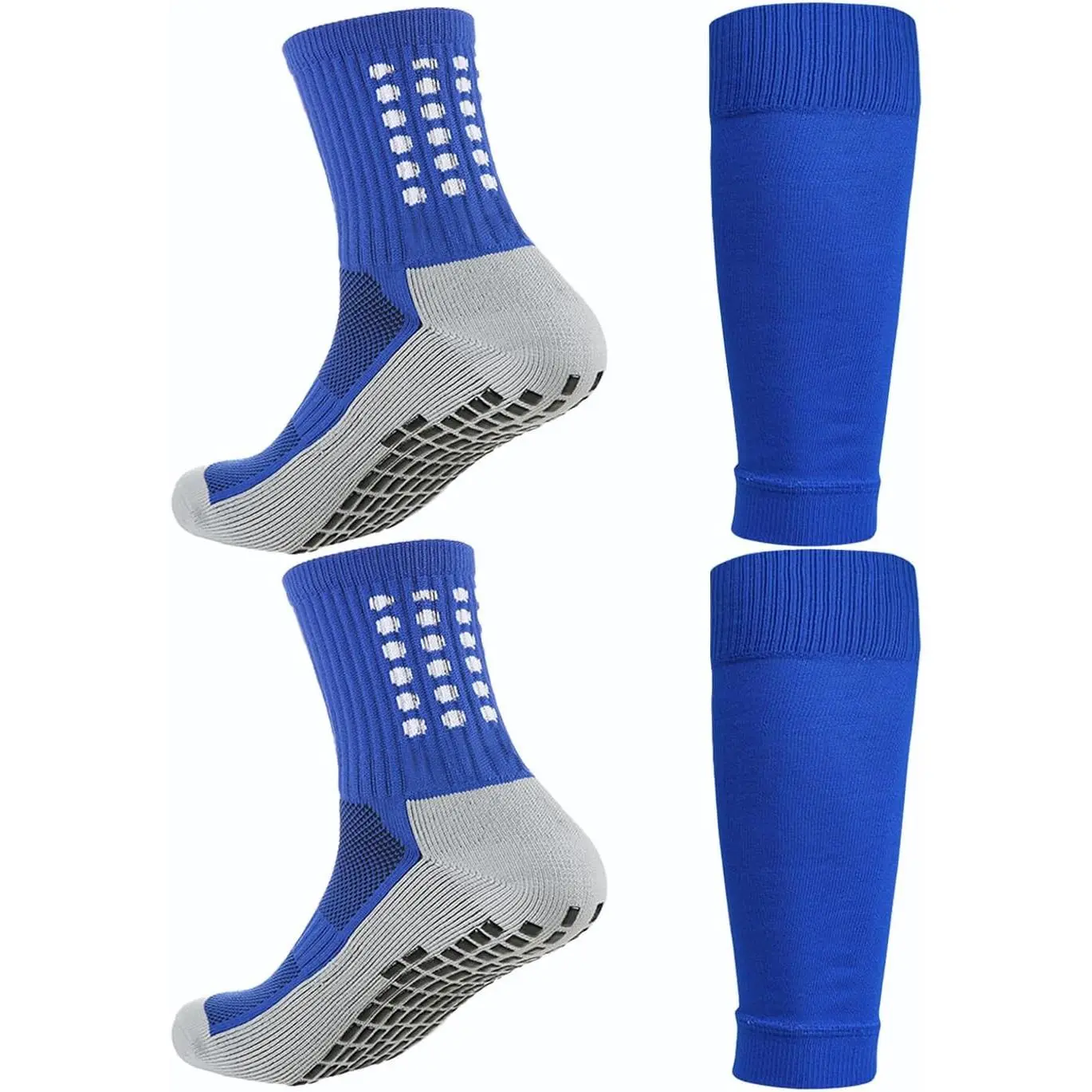 1 Set Kids Grip Soccer Socks and Shin Guard Sleeves for Age 7-14 Youth Boys Children Football Basketball Training