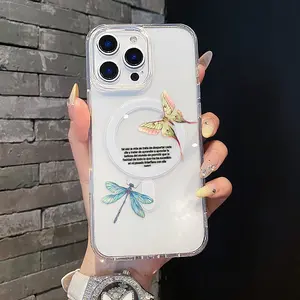 Magnetic Coquette Case for iPhone 17 16 E Pro Max 15 Plus 14 13 12 11 XS XR, Pastel Luna Moth Dragonfly Gentle Quote Design | Shockproof, Girly, Stylish, Silicone, and Trendy Protection