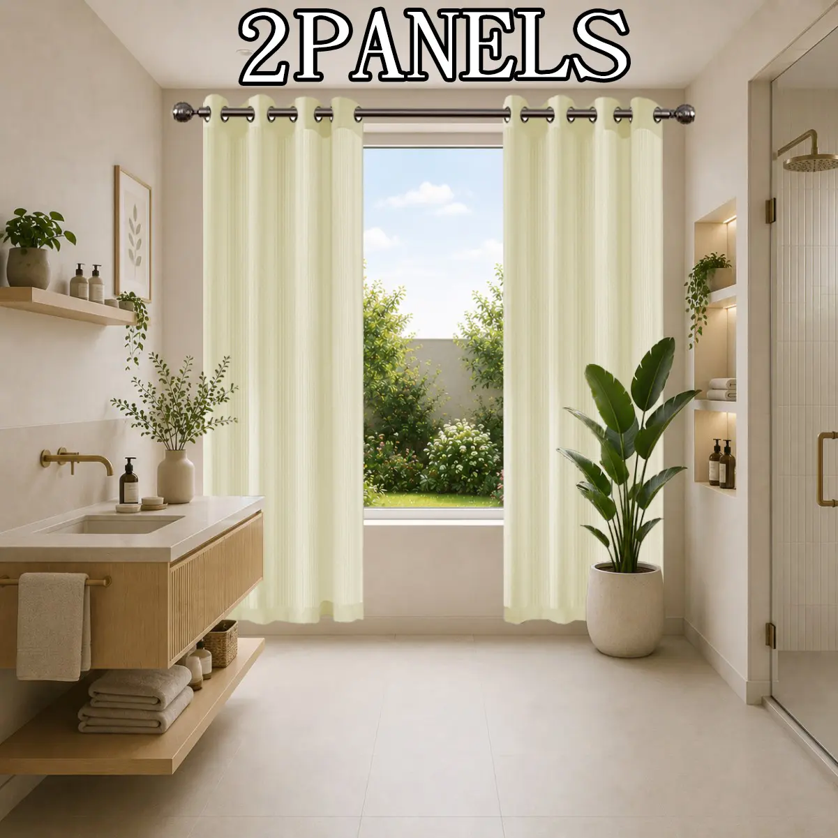 2-piece vertical stripe design chiffon blinds curtain, Nordic modern minimalist pastoral style, filtering light but not transparent effect, perforated installation, suitable for bedroom decoration, etc