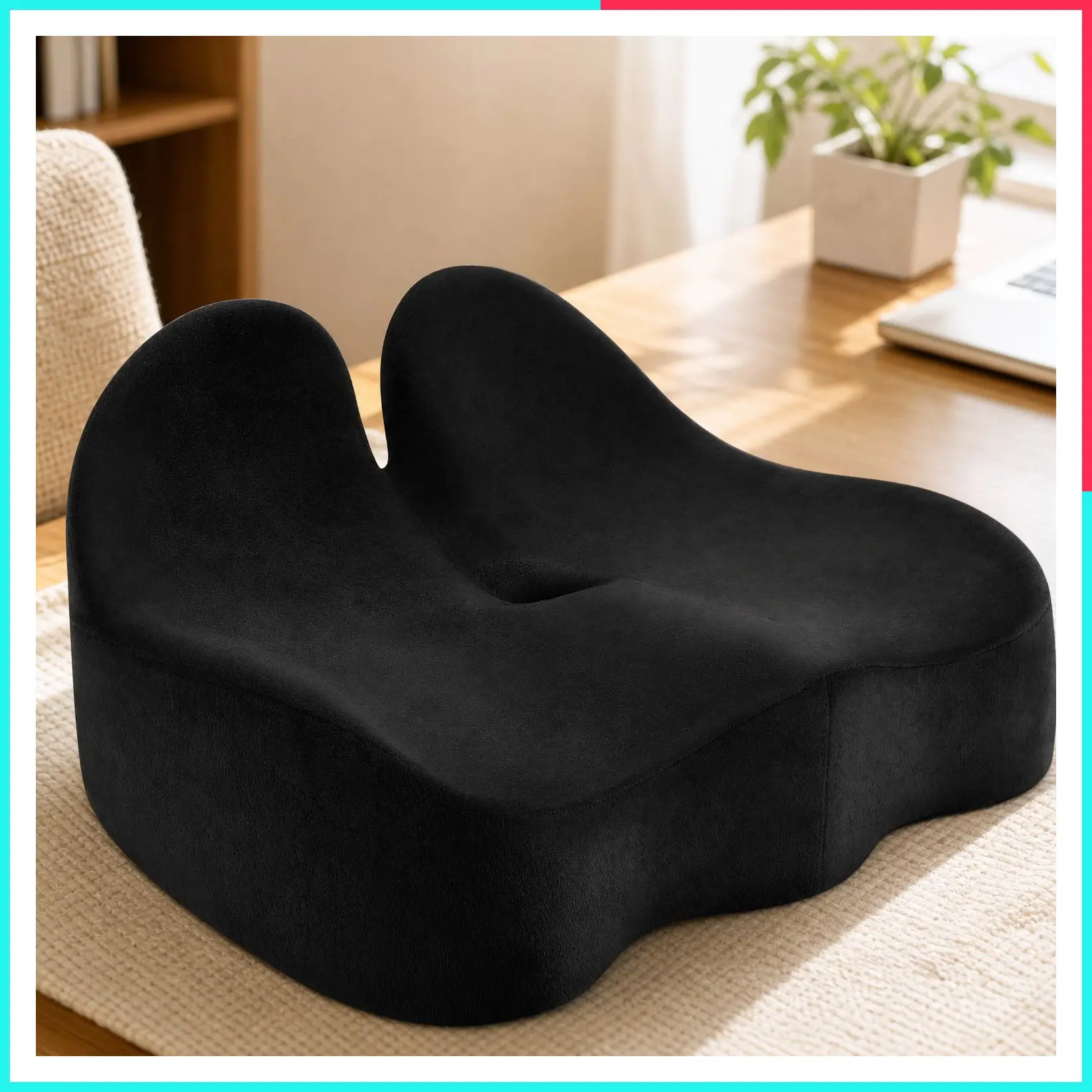 Ergonomic Memory Foam Seat Cushion for Sciatica, Hip & Tailbone Pain Relief – Large Office Chair Cushion for Desk, Car & Long Trips, Black