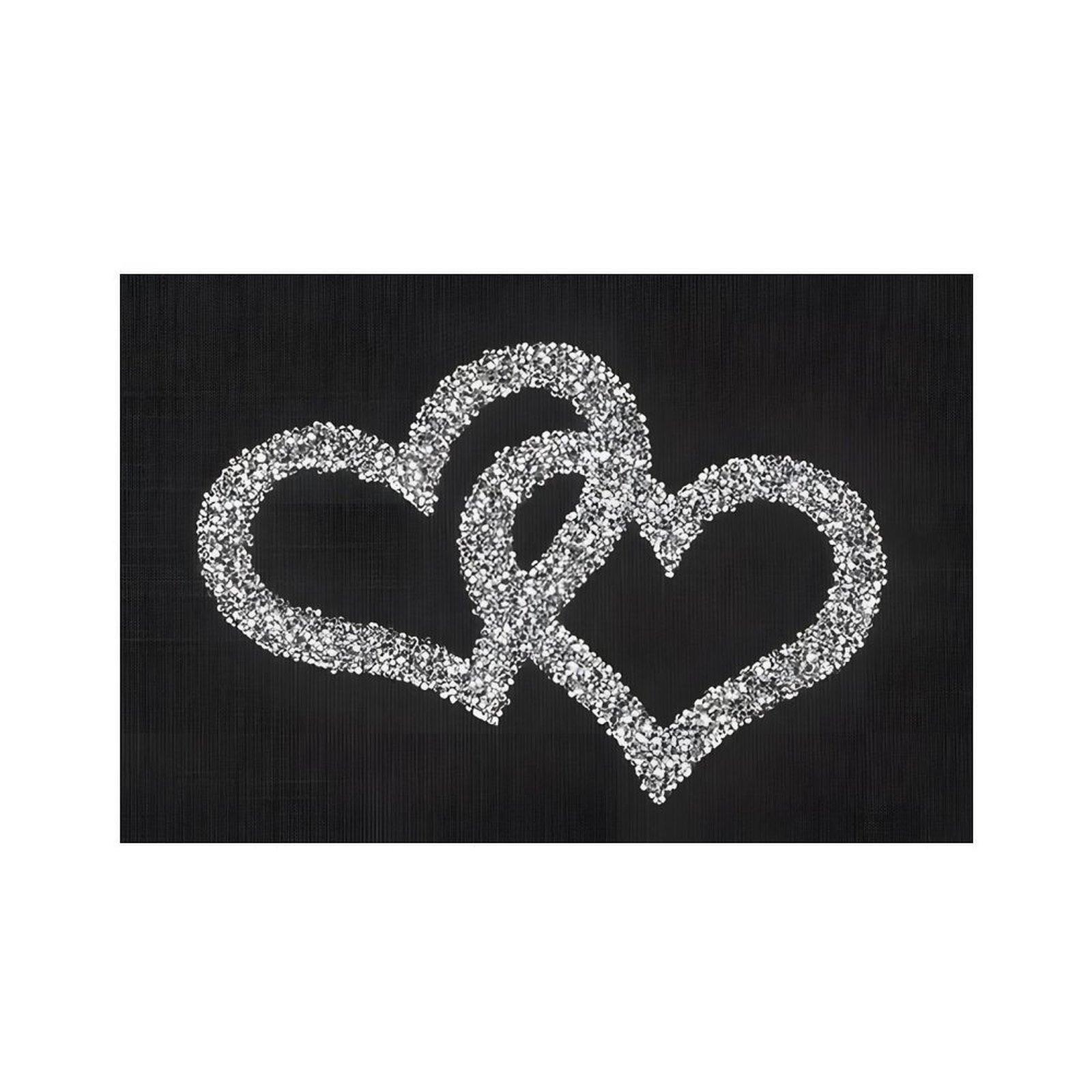 Interlocking Hearts Placemat Sparkling Silver Glitter Table Mat 1/4/6 Pack Romantic Family Dining Decor Wedding Anniversary Table Setting Coasters Tableware