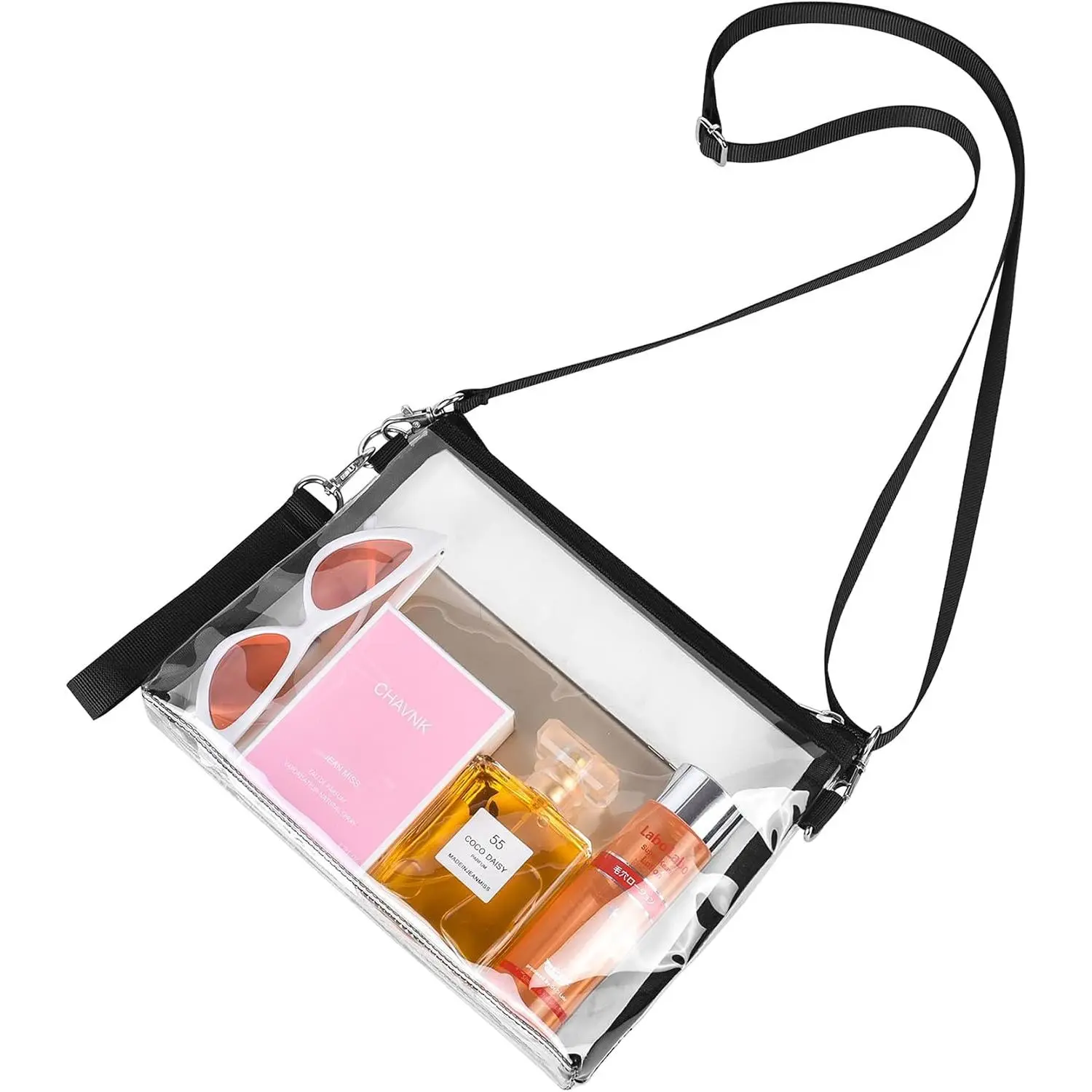 Clear Purse Stadium Approved, Crossbody Bag with Detachable Straps | 0.5mm Thickened PVC, 7.5x10x1.5 Inches Stadium Approved, Transparent bag for Concert, Festival,  Day, , Black