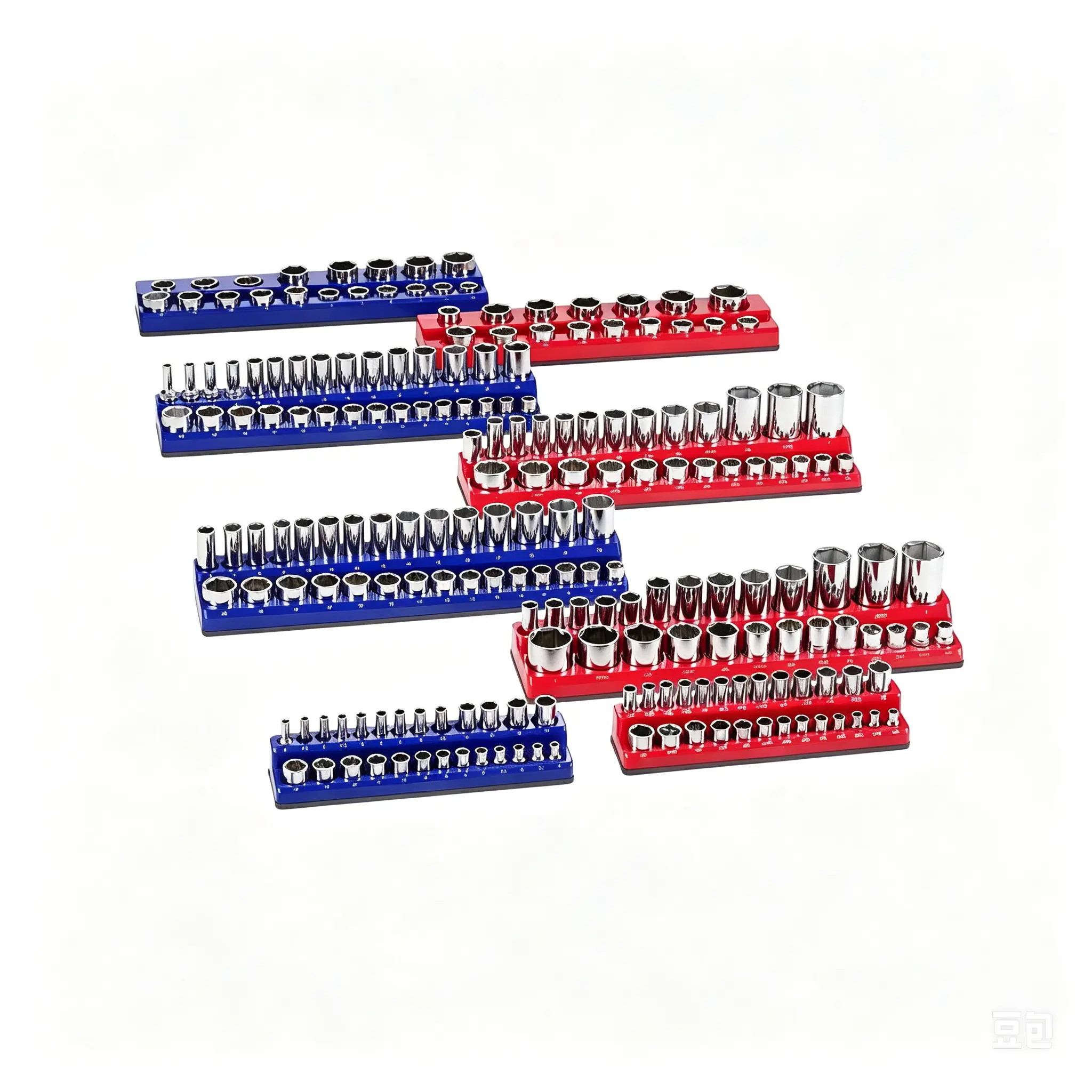 Magnetic Socket Organizer Set 8PCS Socket Trays Blue & Red for Metric SAE  Socket Organizers  Magnetic and non-magnetic