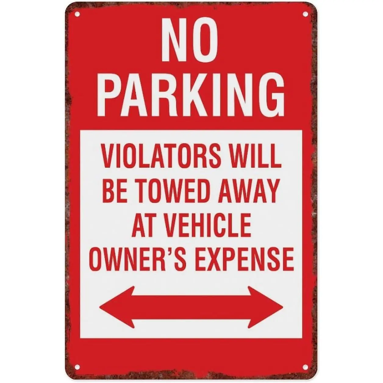 No Parking Violators Will Be Towed Away At Vehicle Owner's Expense Sign, 8x12 Inch, Tinplate Metal Sign, Double Sided Arrow Parking Warning Sign for Driveway Street Property